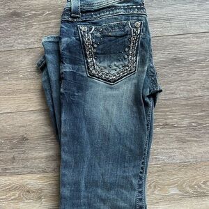 Miss Me Dark Blue Skinny Jeans with Studded Pocket